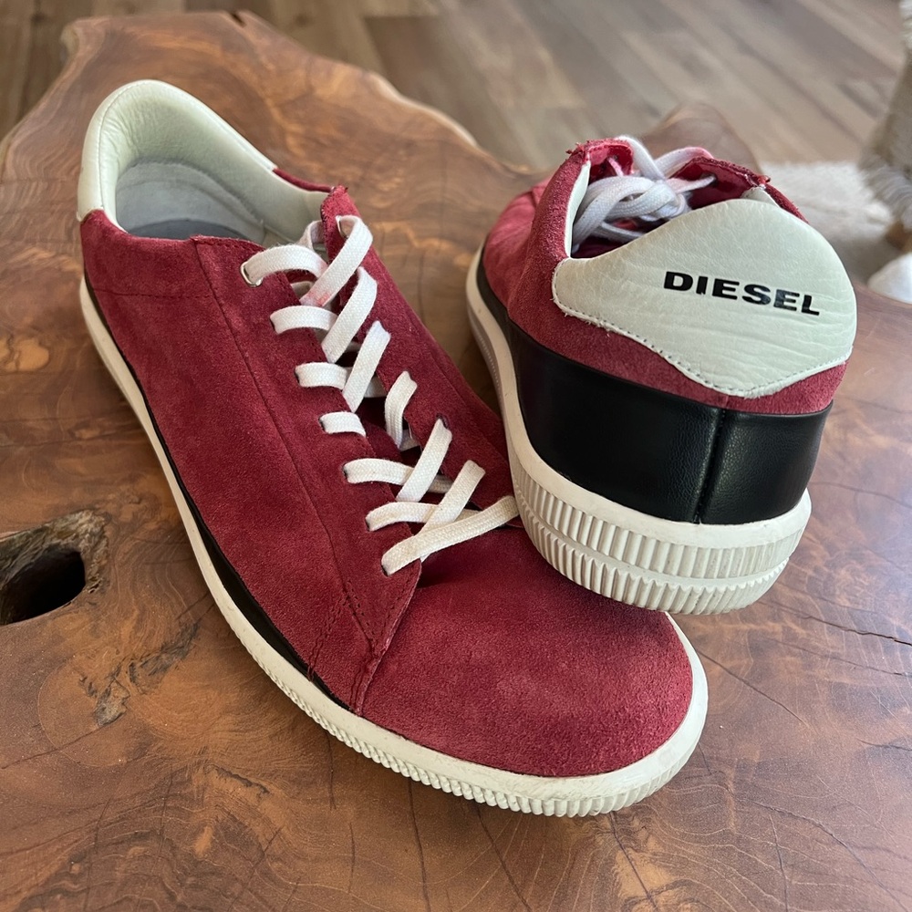 Men's Sz EU 44 US 11 Diesel DYNECKT S-NAPTIK Red Suede Leather Fashion Sneakers